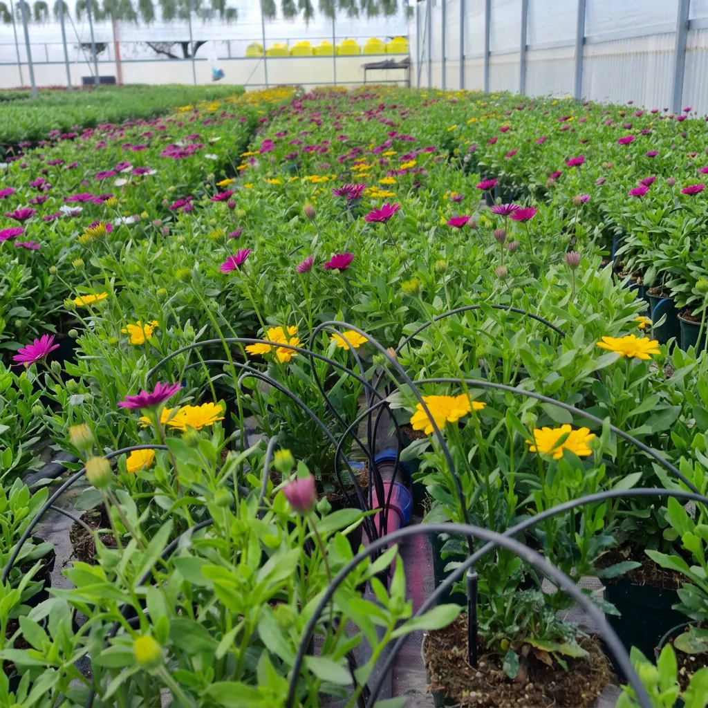 Le fioriture coltivate nelle serre del vivaio a Trigoria